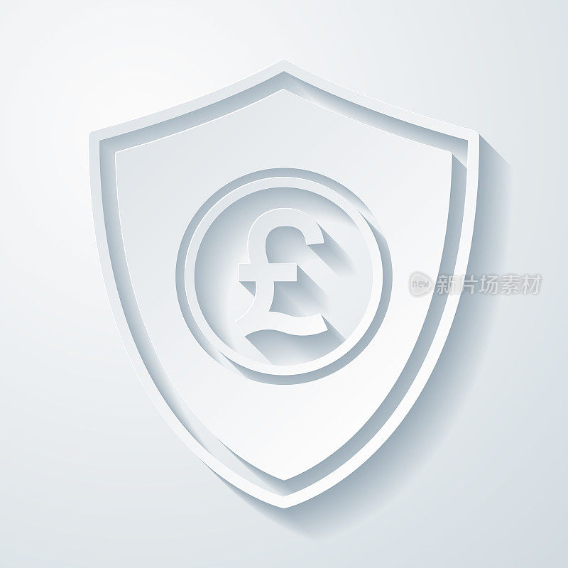 英镑的盾牌。空白背景上剪纸效果的图标