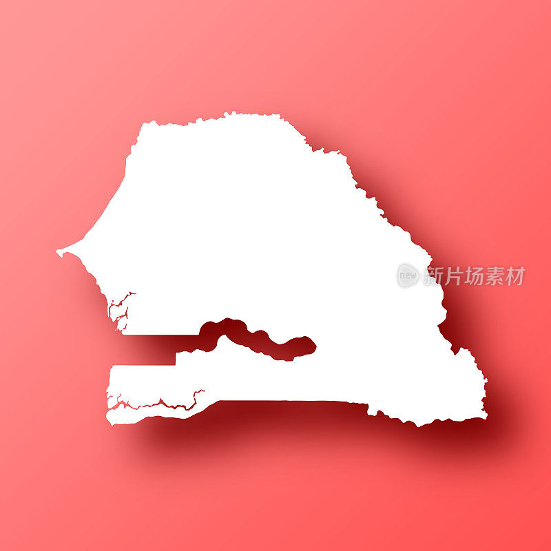 塞内加尔地图，红色背景和阴影