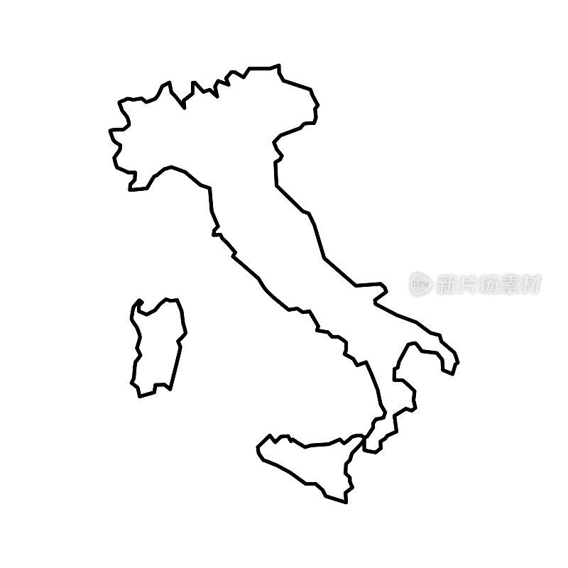 意大利的地图。意大利线形风格。线性图标