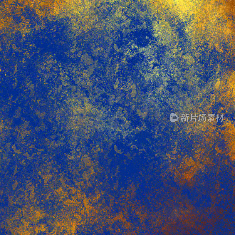蓝色和金色的抽象纹理。金属全框架表面Grunge纹理背景。