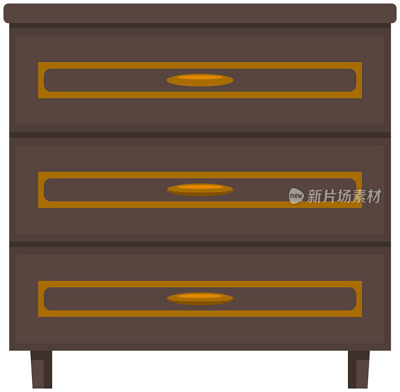 木制马桶，床头柜，五斗橱，床头柜。由天然深色木材制成的家具
