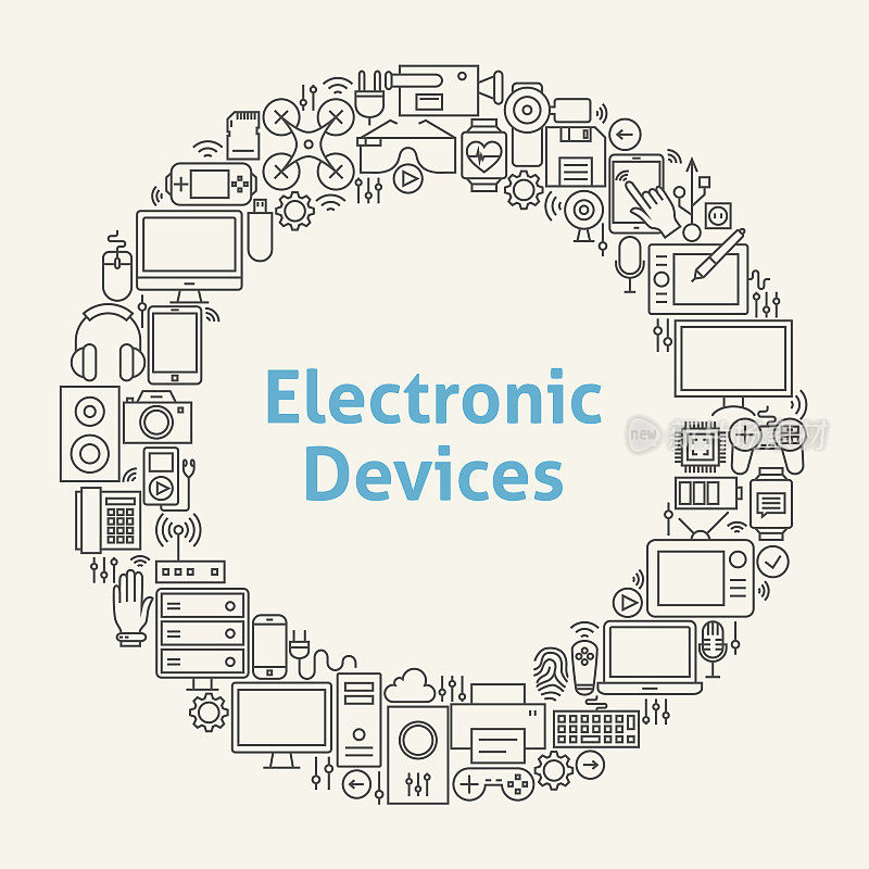 电子设备线艺术图标设置圈