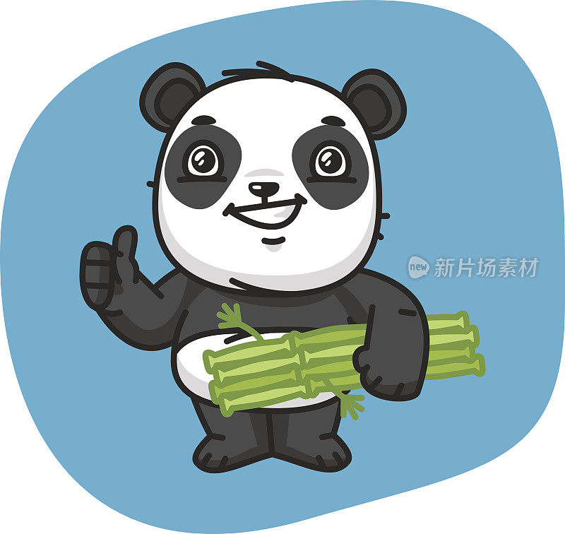 熊猫拿着竹子，竖起大拇指