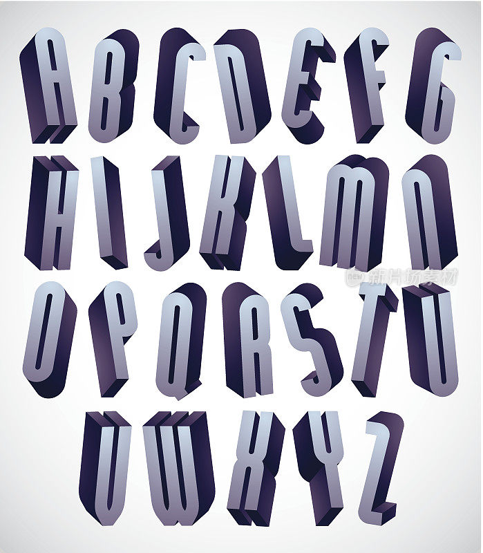 3d高瘦字体，单色立体字母。