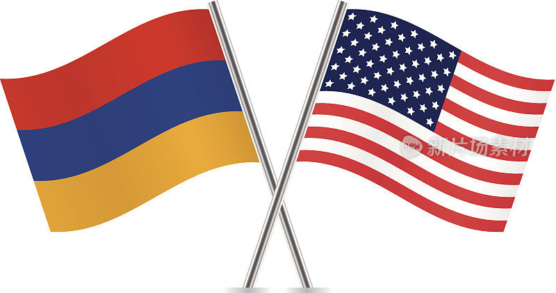美国和亚美尼亚国旗。向量。