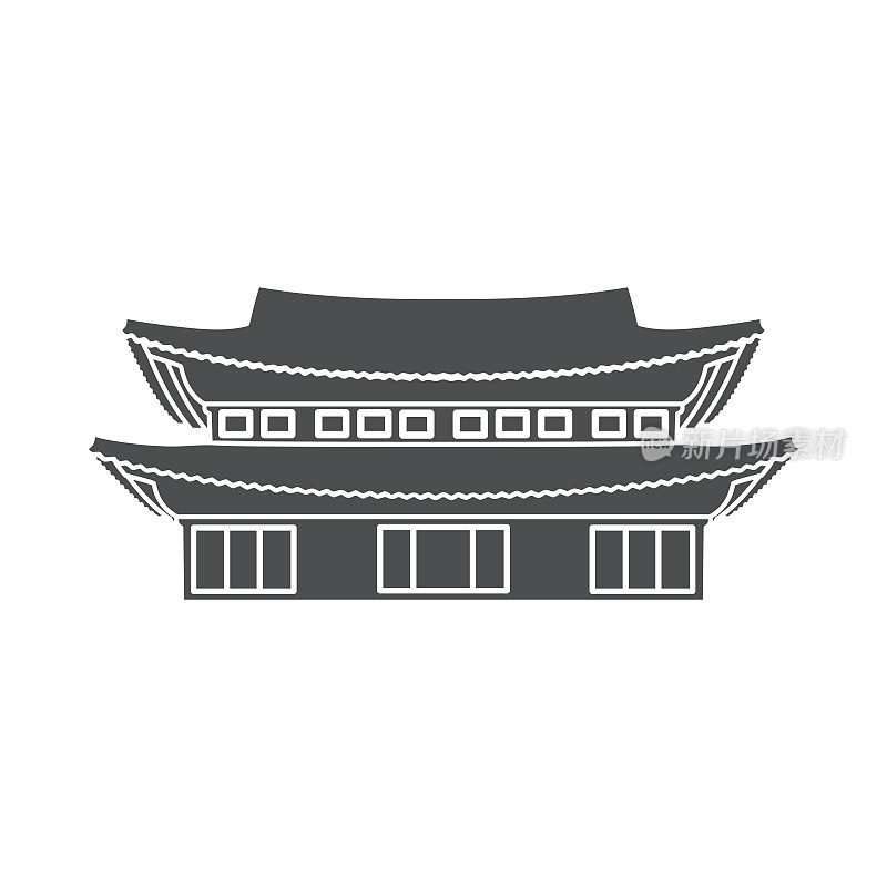 常德宫图标在黑色风格孤立的白色背景。韩国股票符号矢量插图。
