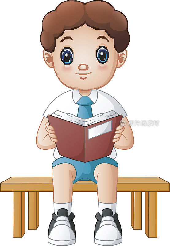 可爱的男孩穿着校服看书