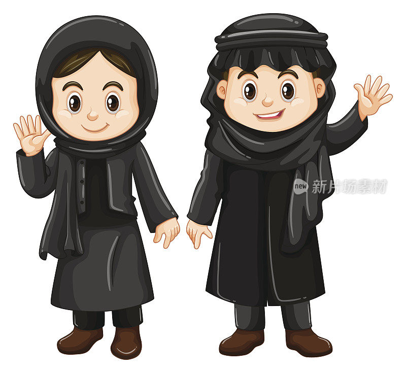 两个穿着黑色服装的科威特小孩