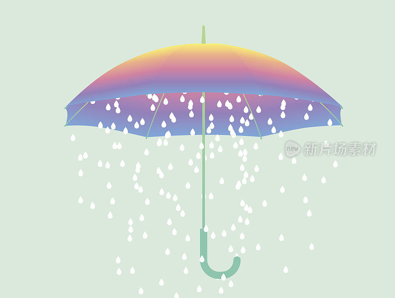 雨滴落在彩虹伞里