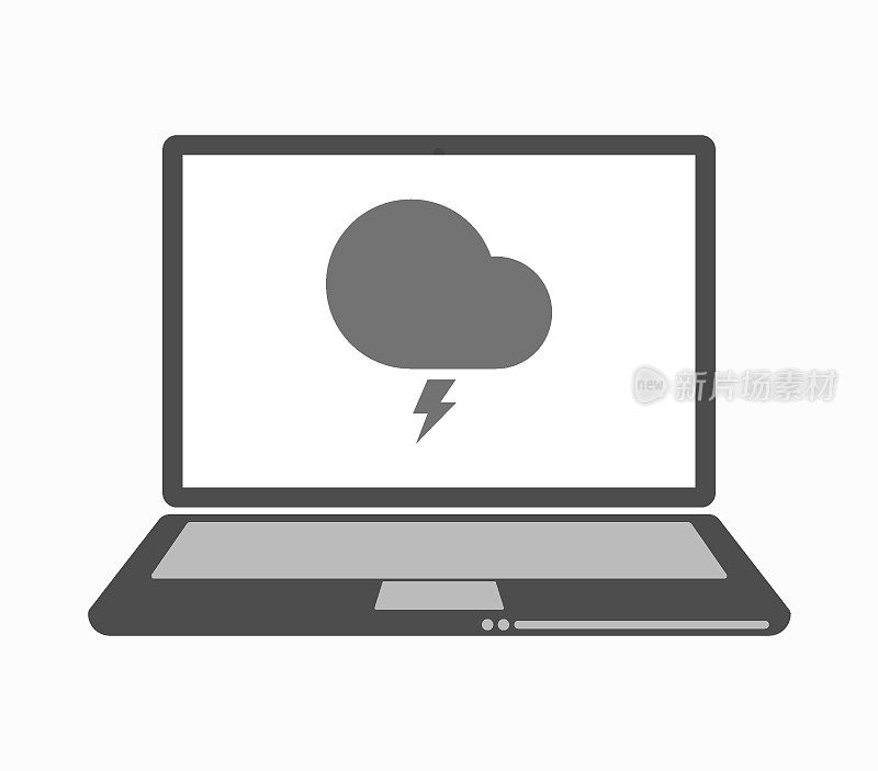 孤立线艺术笔记本电脑与暴风雨的云
