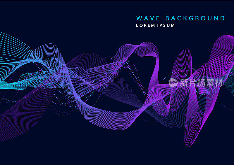 动态粒子声波的抽象背景。波的音乐原声唱片。矢量图