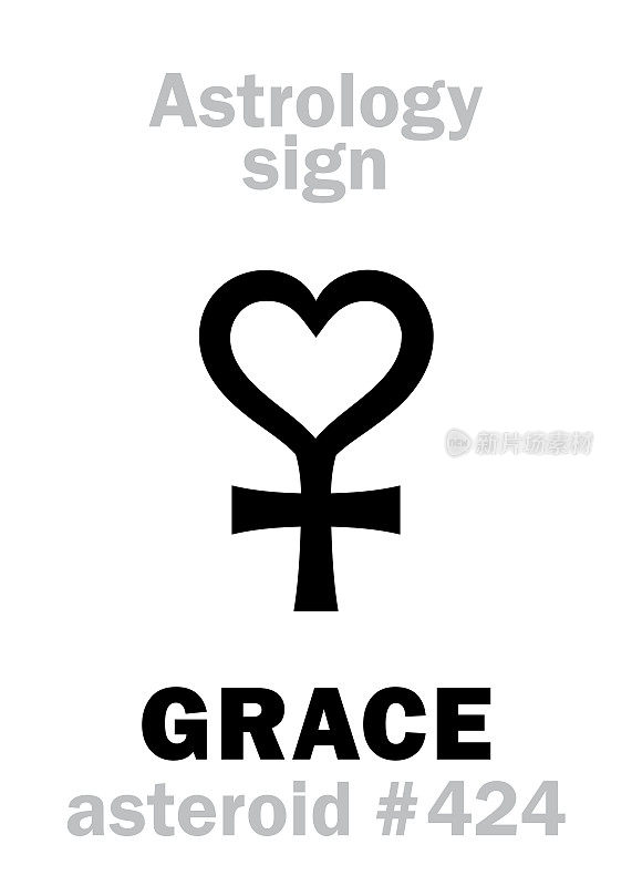 占星字母表:GRACE，编号424的小行星。象形文字符号(单符号)。