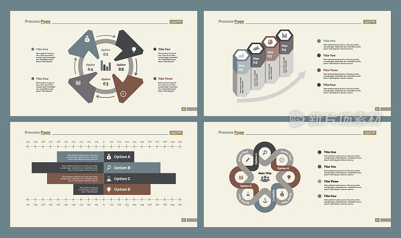 四个工作流程图幻灯片模板集