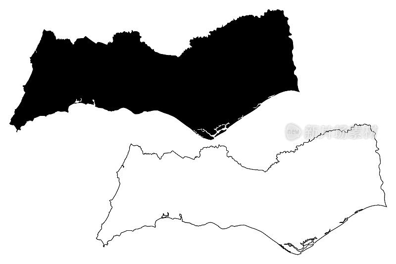法罗区(葡萄牙共和国，葡萄牙)地图矢量插图，草稿法罗地图
