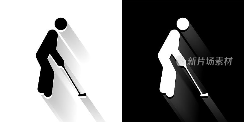 高尔夫球手打黑色和白色与长影子的图标