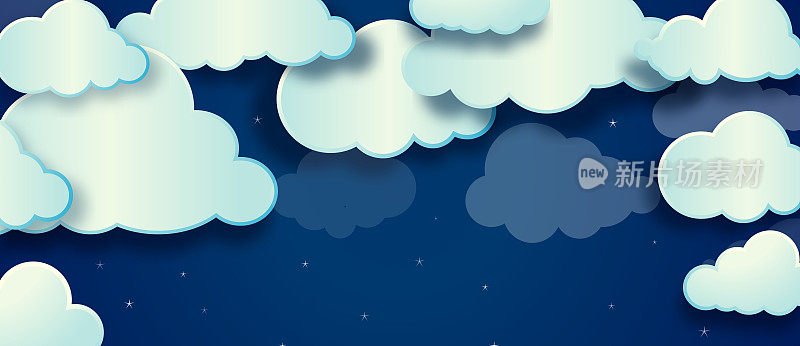 夜间蓝色背景上的白云