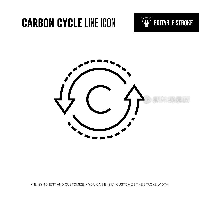 碳循环线图标-可编辑的笔触