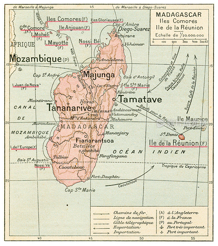 马达加斯加科摩罗群岛地图1887年