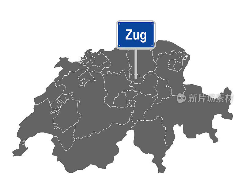 瑞士地图与道路标志的楚格