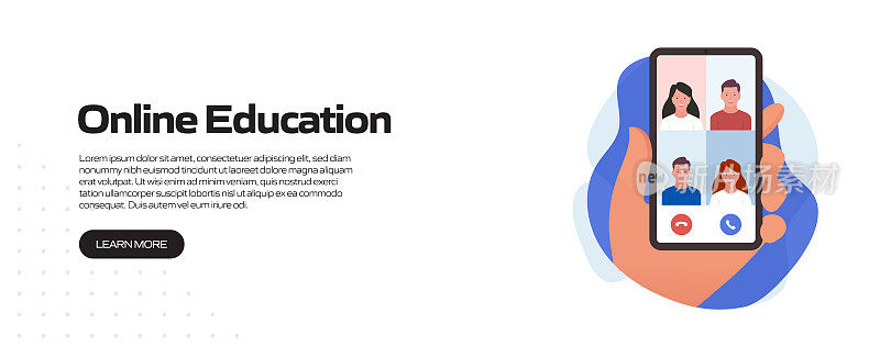 在线教育、电子学习、远程教育、网站横幅、广告和营销材料、在线广告、商业演示等概念矢量插图。