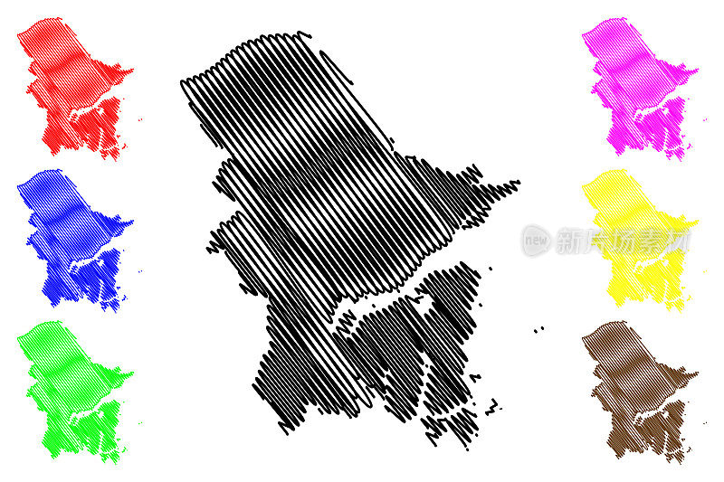 宁波市(中华人民共和国，浙江省)地图矢量插图，宁波市素描或宁波市地图