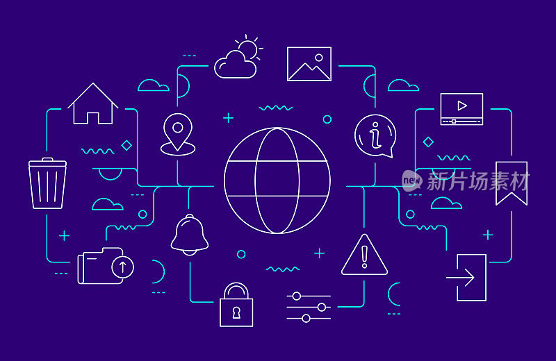 用户界面相关的网页横幅线条风格。现代线性设计矢量插图