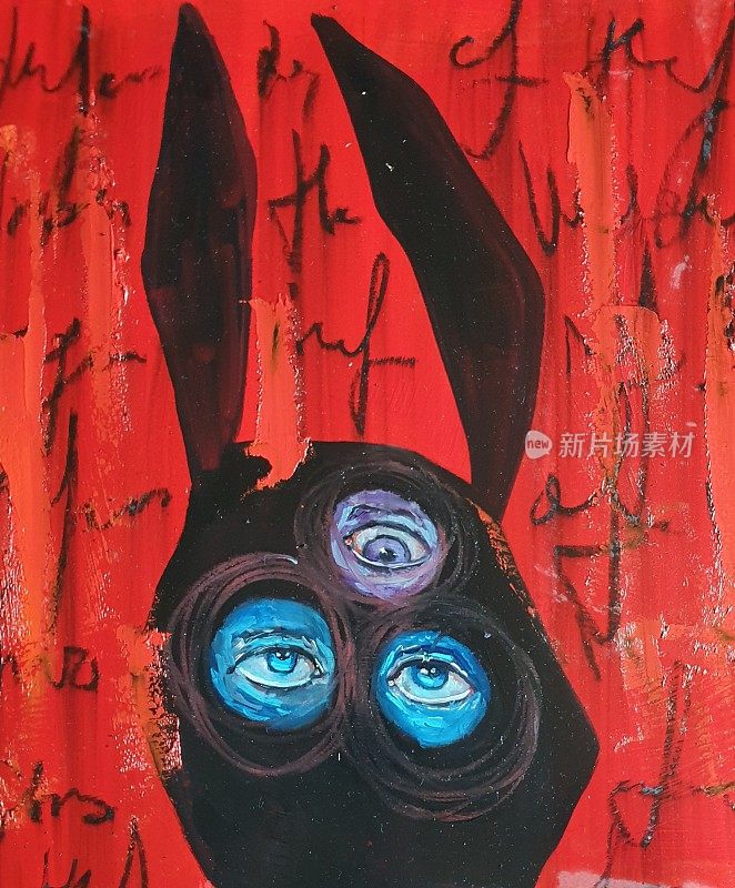 抽象女人的兔子面具油画肖像