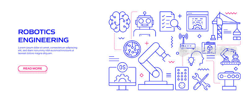 机器人工程相关的现代线条风格矢量插图