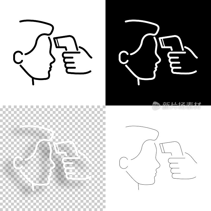 体温检查。图标设计。空白，白色和黑色背景-线图标