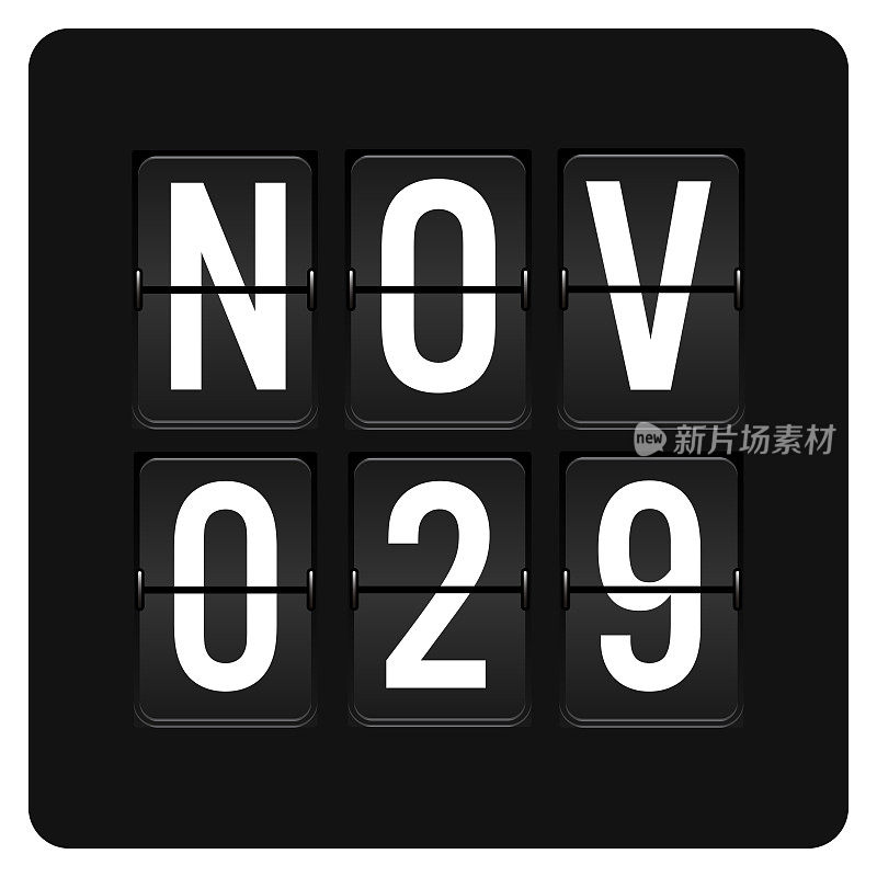11月29日-每日日历和黑色翻转记分牌数字计时器与日期