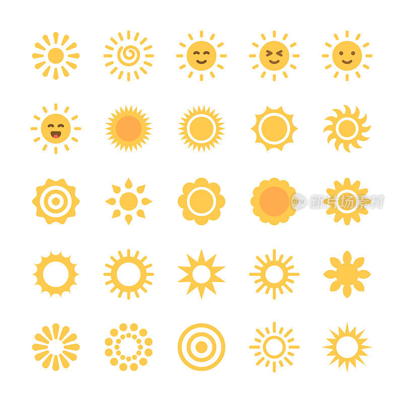 太阳，日出，日落，Sunburst图标。像素完美。设计元素。移动和网络。