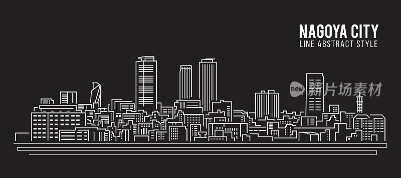 城市景观建筑线条艺术矢量插图设计-名古屋市