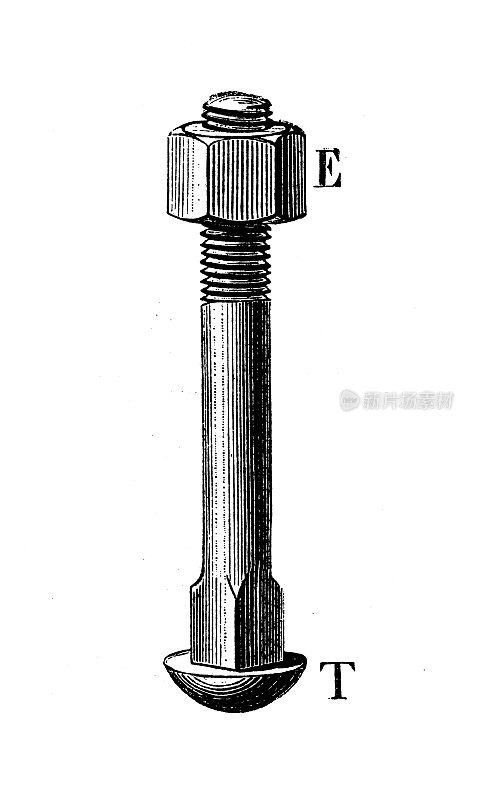 19世纪工业、技术和工艺的古董插图:螺栓