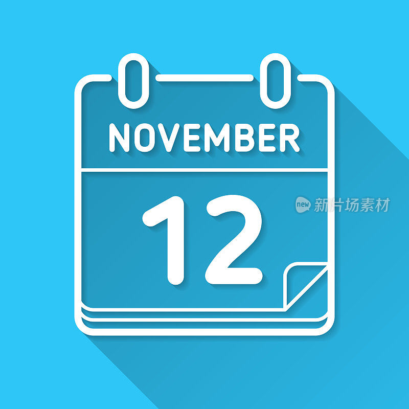 11月12日。图标在蓝色背景-平面设计与长阴影