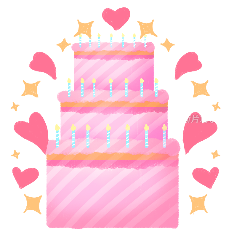 蛋糕生日蛋糕粉色蓝色蜡烛卡通手绘