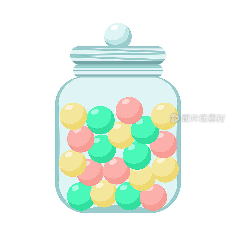 圆形糖果糖果罐，彩色矢量插图