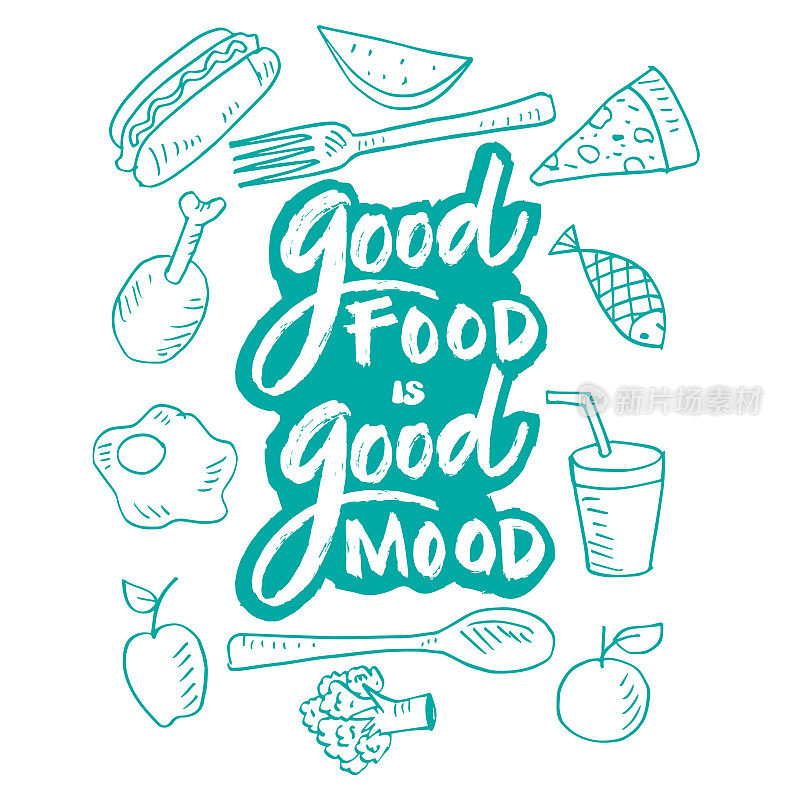 好食物就是好心情。海报引号。