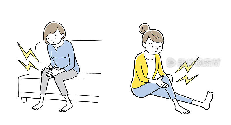 矢量插图材料:膝盖疼痛的女性