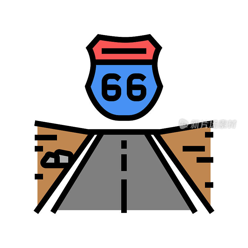 66号公路彩色图标矢量插图