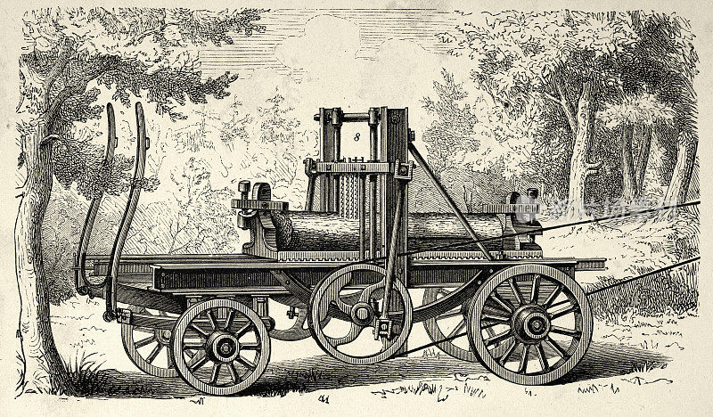 维多利亚时代工业林业机械，蒸汽锯，伐木，19世纪70年代，19世纪