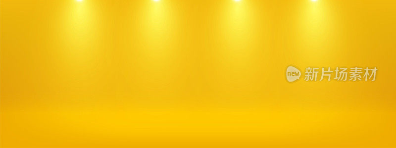 黄色工作室背景与聚光灯。产品展示、广告和展示的空间。矢量插图。