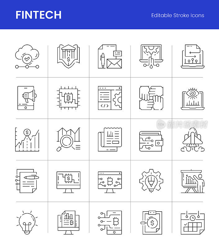 Fintech可编辑描边线图标