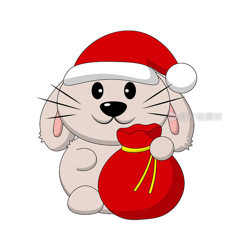 可爱的卡通兔子圣诞老人。画彩色插图