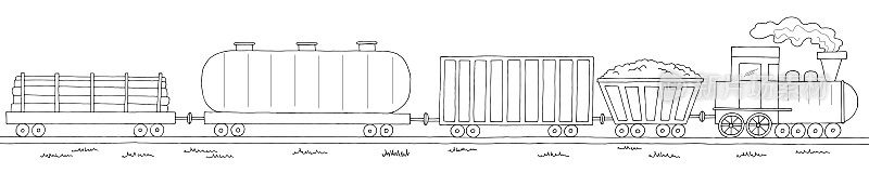 老火车旅行图文黑白素描长插图矢量