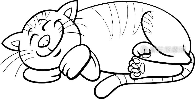 卡通睡猫漫画动物人物着色页