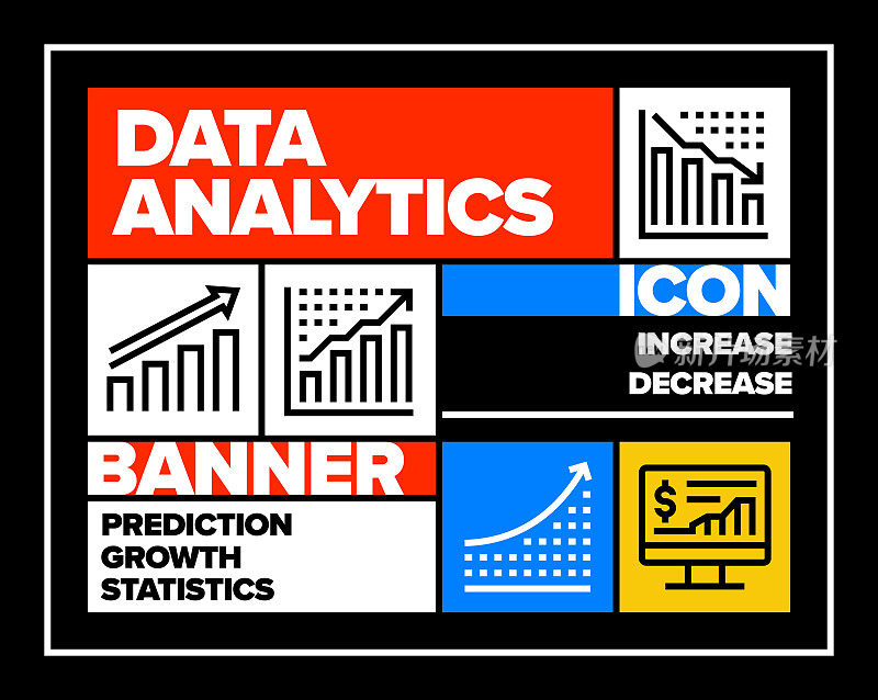 数据分析线图标集和横幅设计