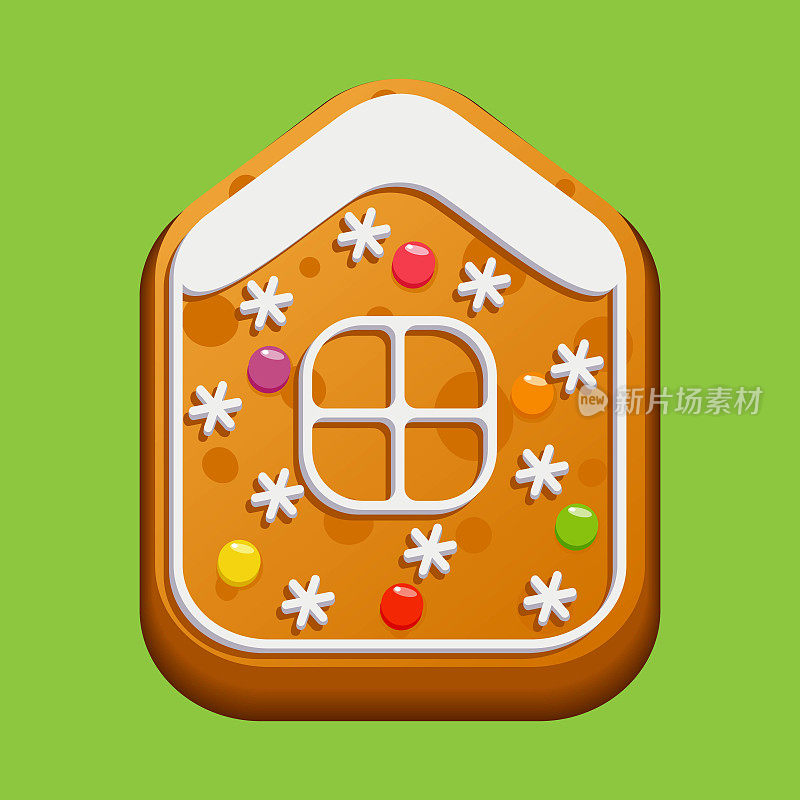 节日姜饼圣诞小房子。自制糖果加糖霜和橘子酱。新年食物。矢量插图。