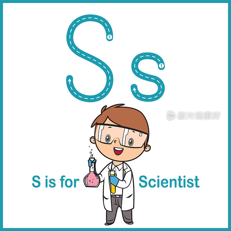 抽认卡上的字母S代表科学家矢量插图