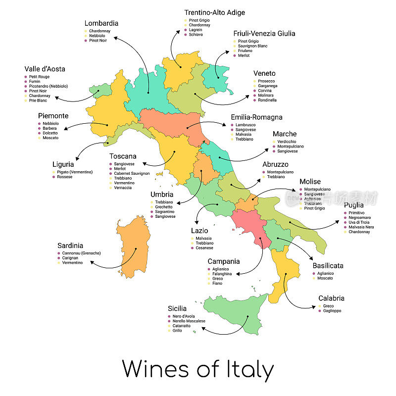 意大利葡萄酒及其产区地图