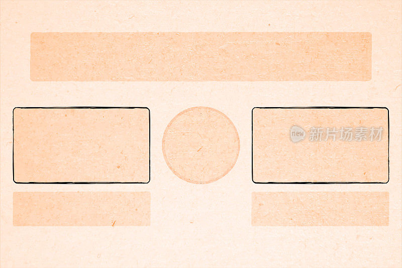 浅粉彩米色划痕粗糙的乡村grunge纹理效果纸板一样的背景与一个大的和四个较小的框架卡其浅棕色矩形以及一个圆形的复制空间文本如标签模板